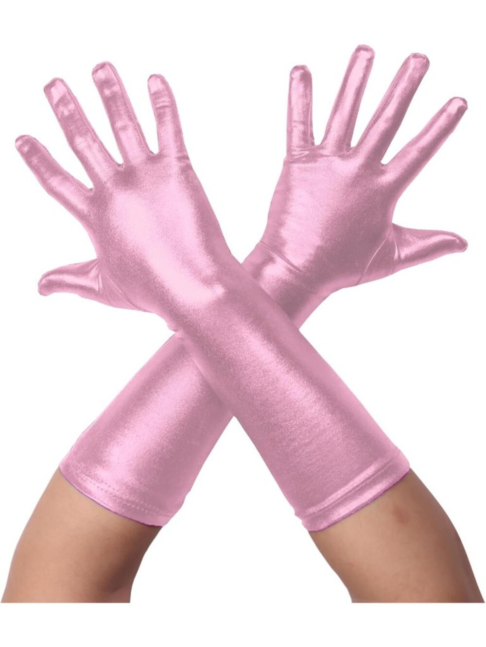 Men's And Women's Pink 1920s Flapper Shiny Metallic Spandex Opera Party Gloves
